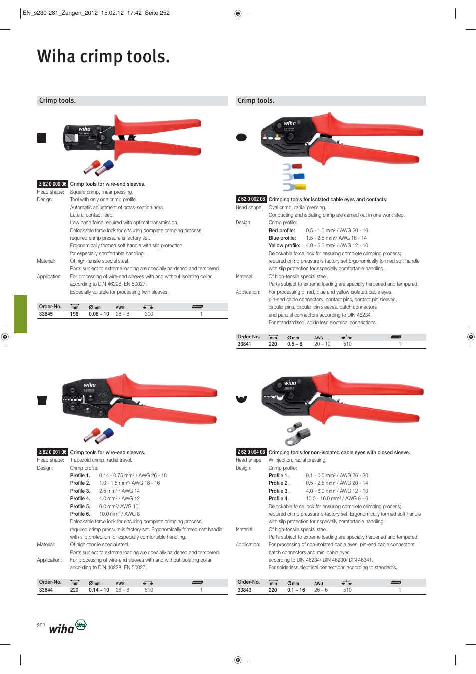 Wiha crimp tools, Crimp tools | Wiha Tools Pliers User Manual | Page 23 / 52