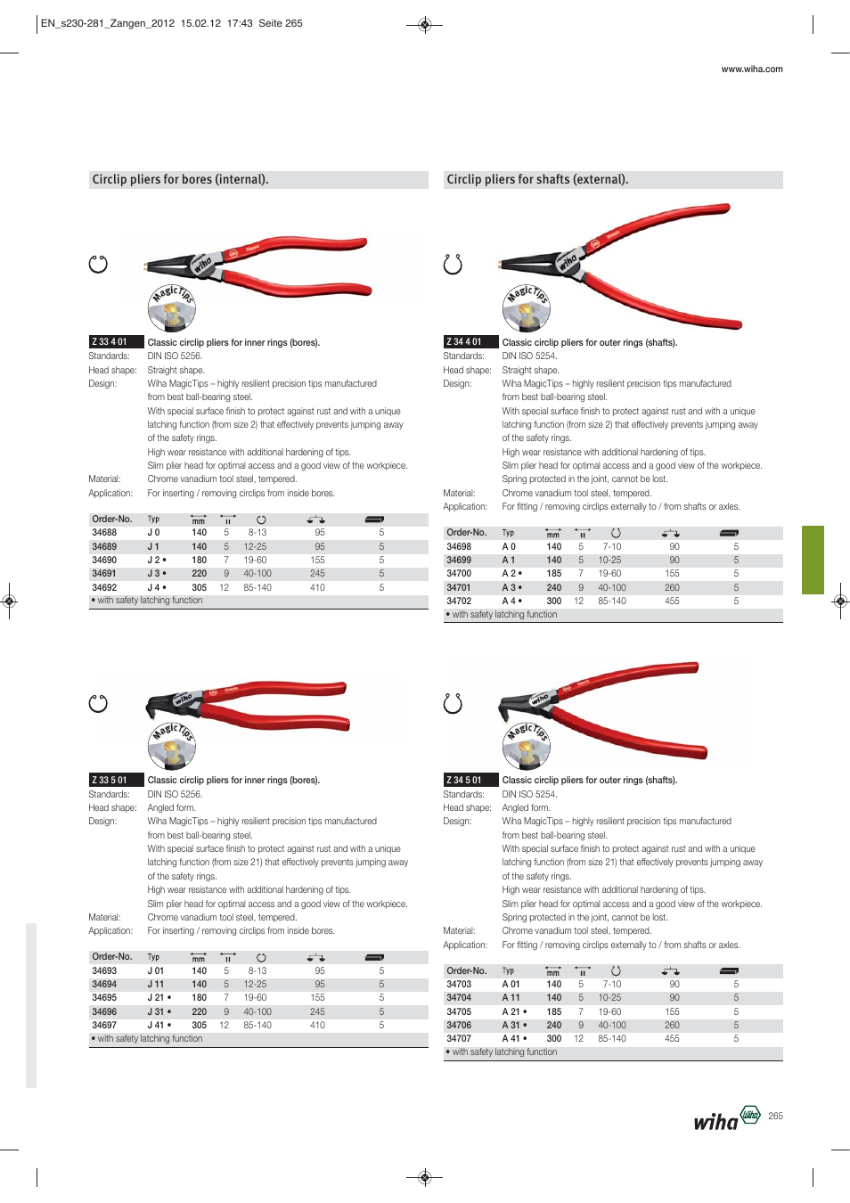 Circlip pliers for bores (internal), Circlip pliers for shafts (external) | Wiha Tools Pliers User Manual | Page 36 / 52