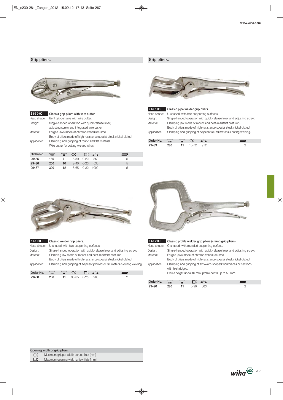 Grip pliers | Wiha Tools Pliers User Manual | Page 38 / 52
