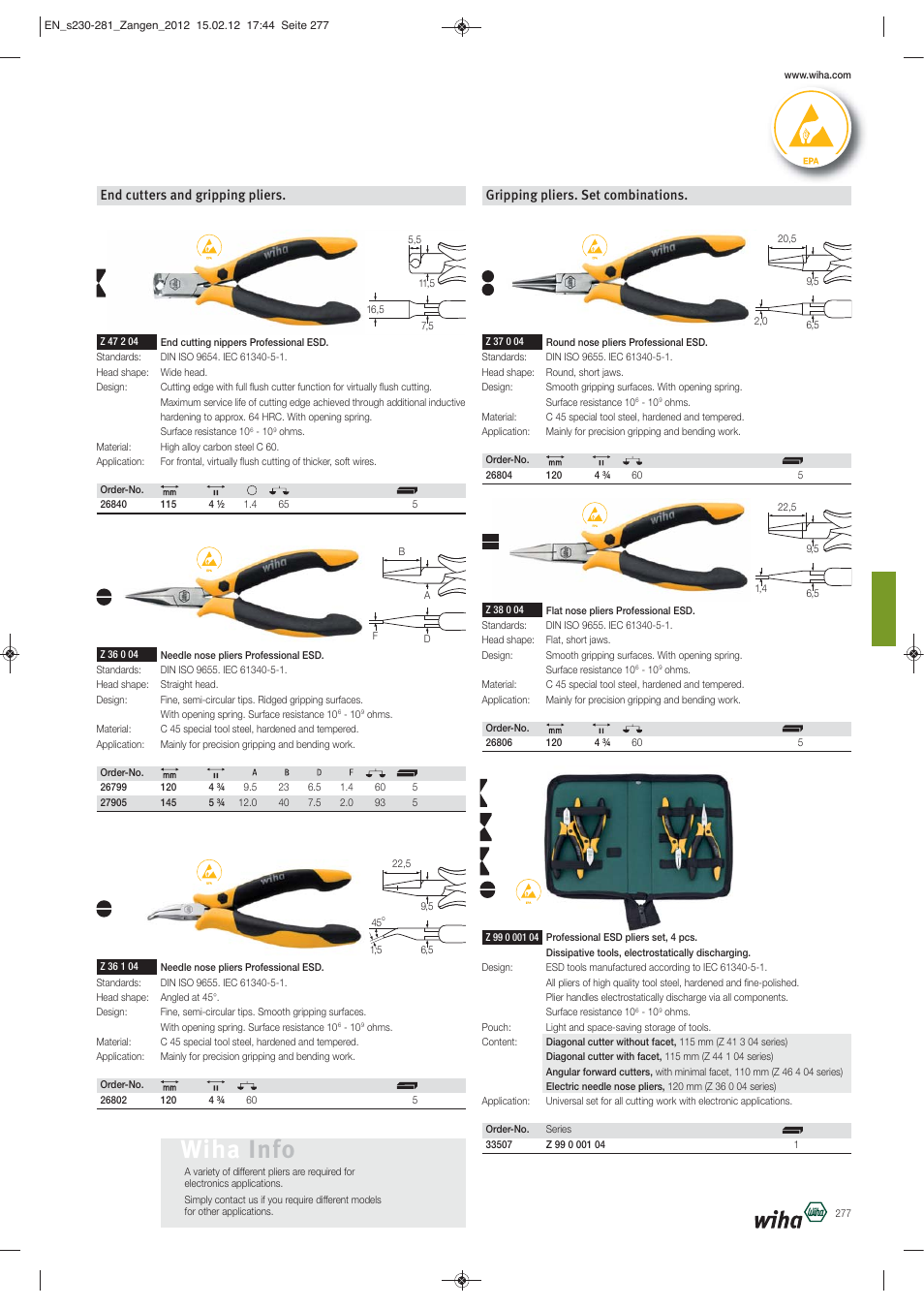 Wiha info, End cutters and gripping pliers, Gripping pliers. set combinations | Wiha Tools Pliers User Manual | Page 48 / 52