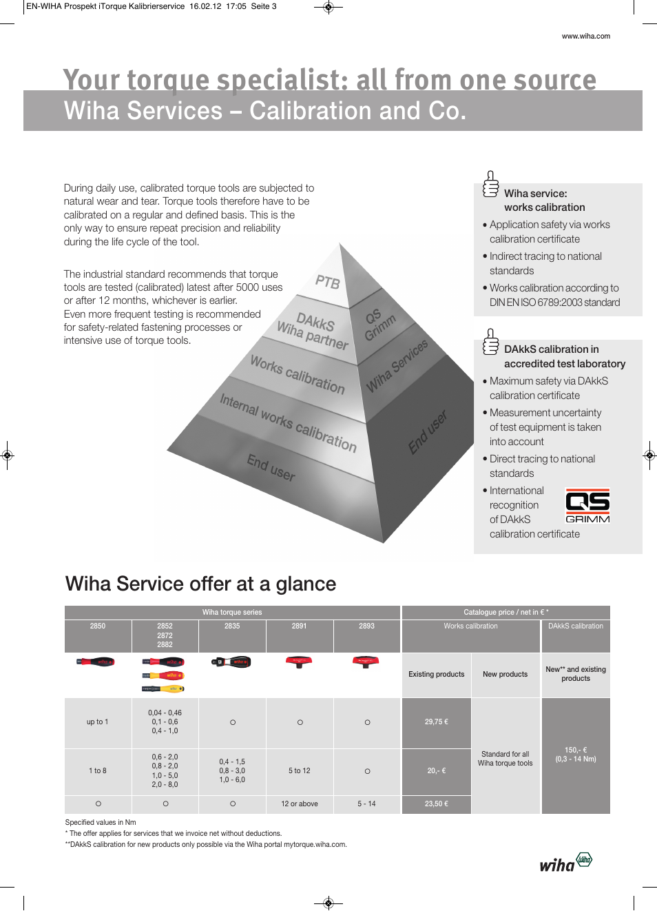 Your torque specialist: all from one source, Wiha services – calibration and co, Wiha service offer at a glance | Wiha Tools iTorque Calibration Program User Manual | Page 3 / 4