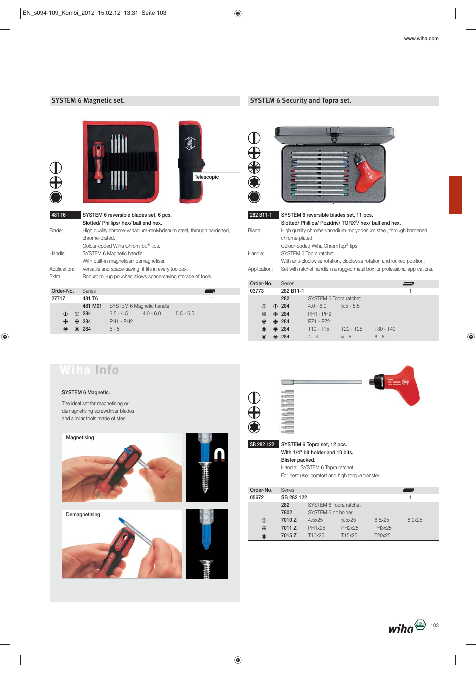 Wiha info, System 6 magnetic set, System 6 security and topra set | Wiha Tools Reversible blade systems User Manual | Page 10 / 16