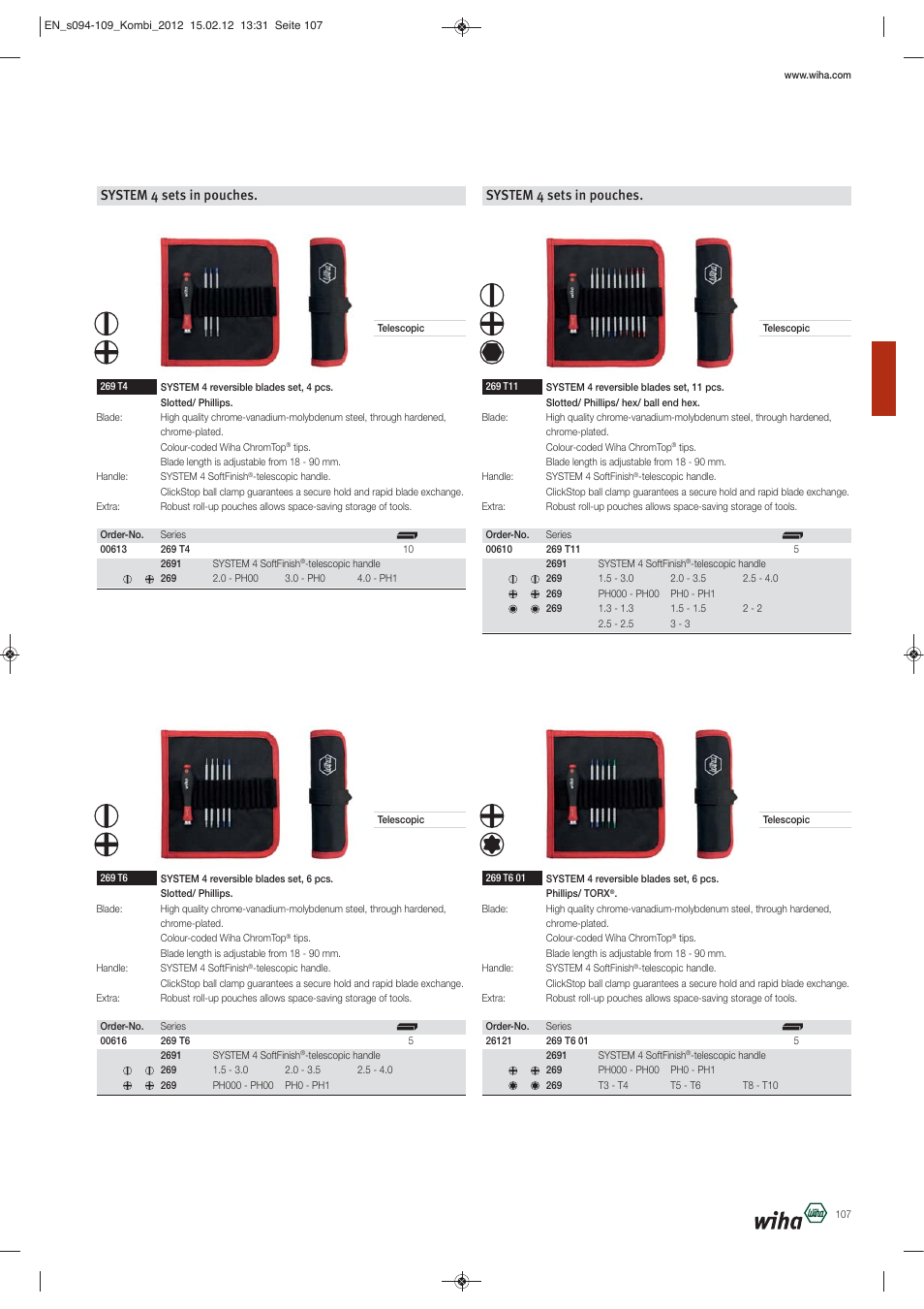 System 4 sets in pouches | Wiha Tools Reversible blade systems User Manual | Page 14 / 16