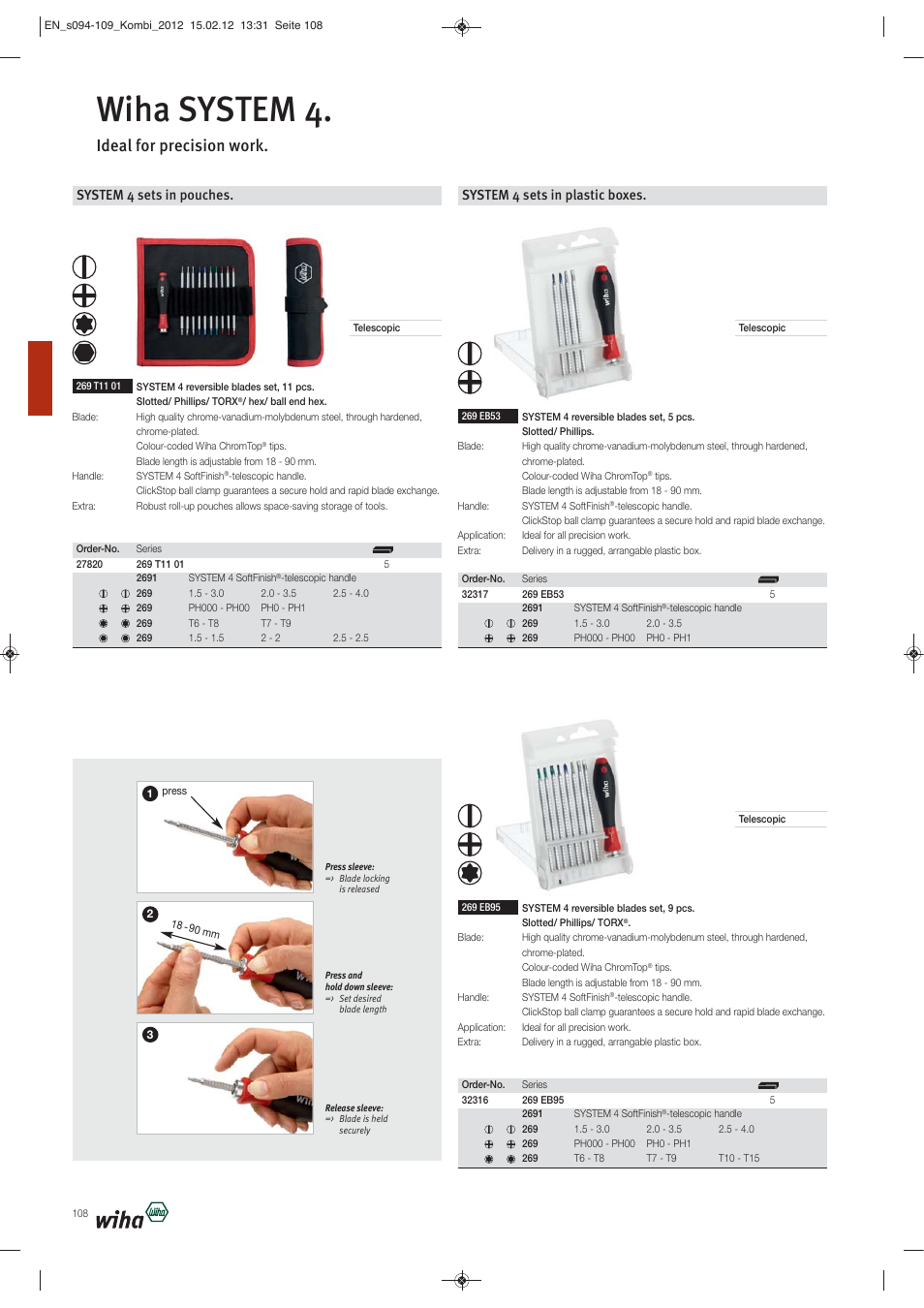 Wiha system 4, Ideal for precision work, System 4 sets in pouches | System 4 sets in plastic boxes | Wiha Tools Reversible blade systems User Manual | Page 15 / 16