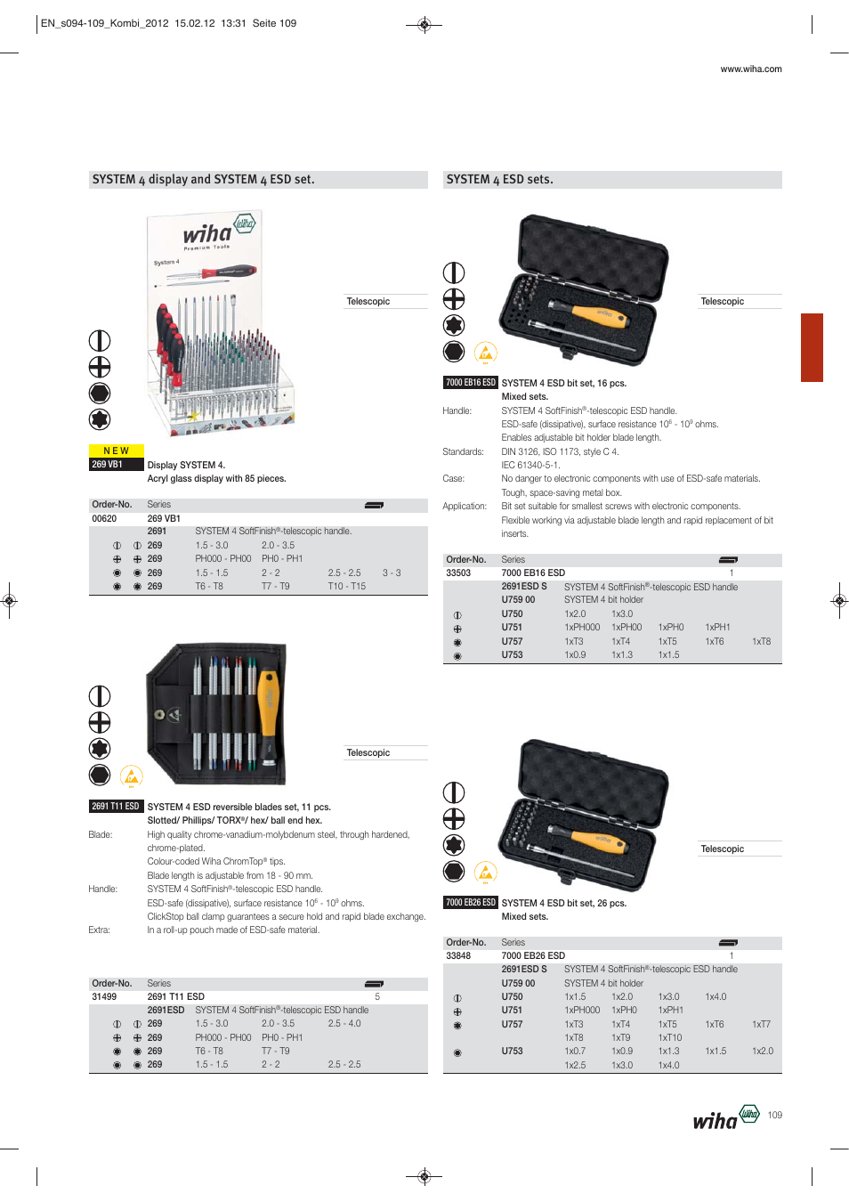 System 4 display and system 4 esd set, System 4 esd sets | Wiha Tools Reversible blade systems User Manual | Page 16 / 16