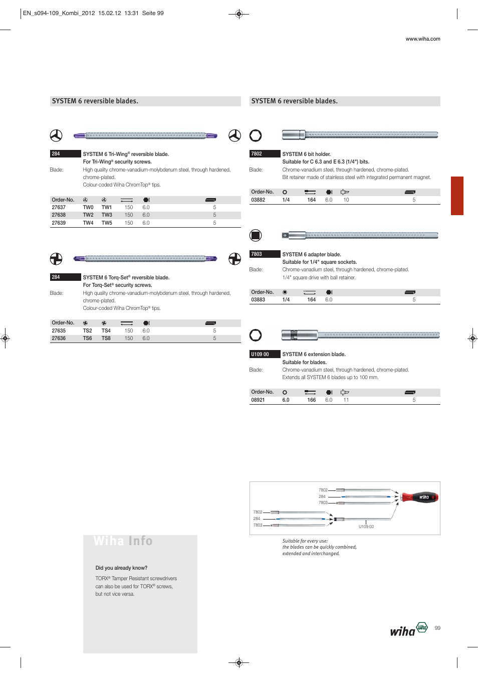 Wiha info, System 6 reversible blades | Wiha Tools Reversible blade systems User Manual | Page 6 / 16