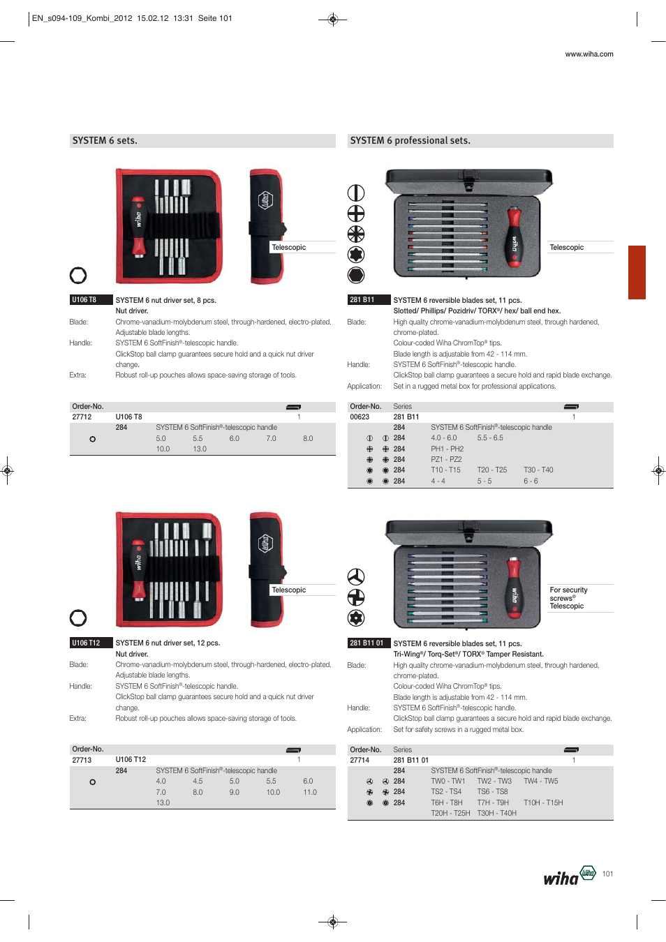 System 6 sets, System 6 professional sets | Wiha Tools Reversible blade systems User Manual | Page 8 / 16