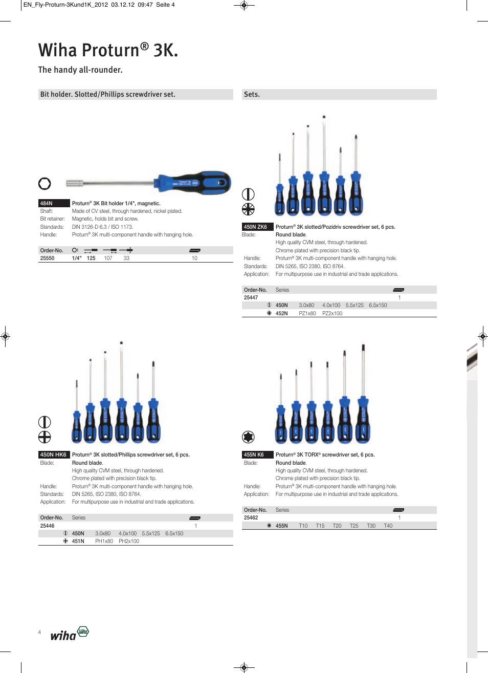 Wiha proturn, The handy all-rounder, Bit holder. slotted/phillips screwdriver set. sets | Wiha Tools Proturn brochure User Manual | Page 4 / 12