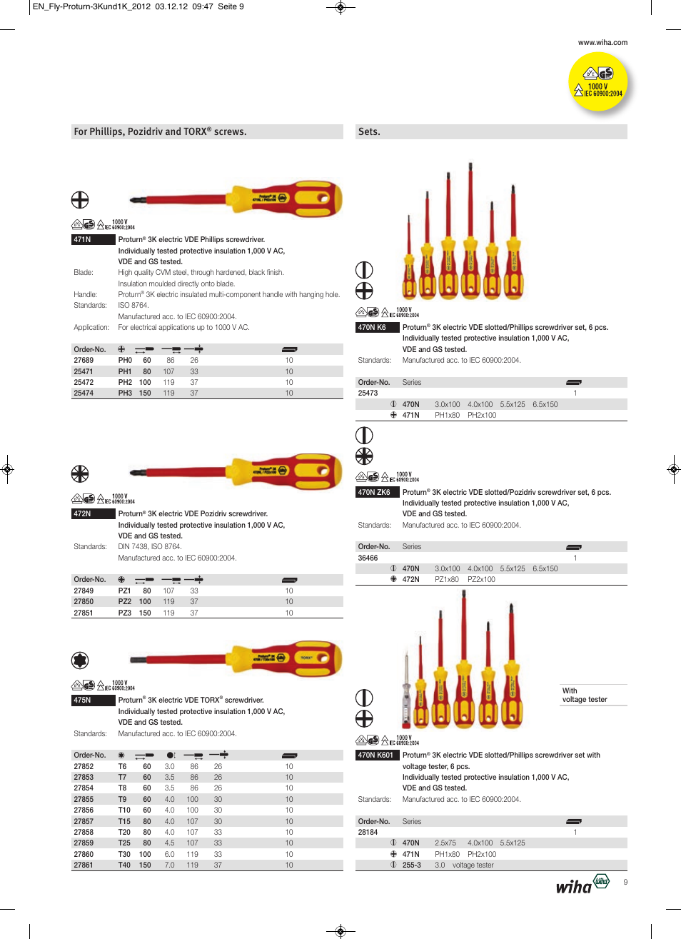 For phillips, pozidriv and torx, Screws. sets | Wiha Tools Proturn brochure User Manual | Page 9 / 12