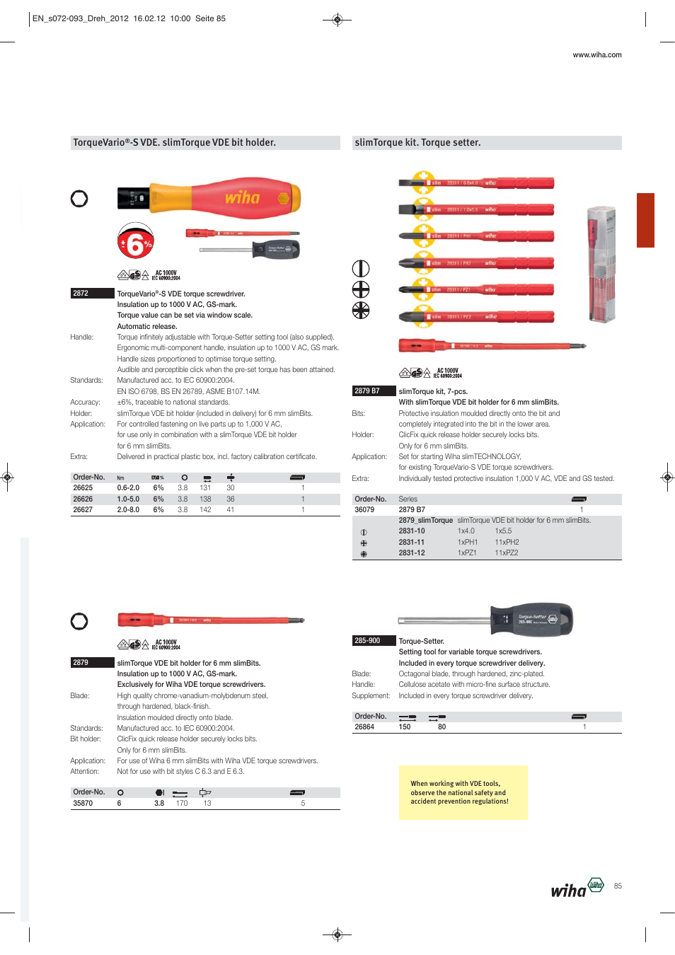 Torquevario, S vde. slimtorque vde bit holder, Slimtorque kit. torque setter | Wiha Tools Torque tools User Manual | Page 14 / 22