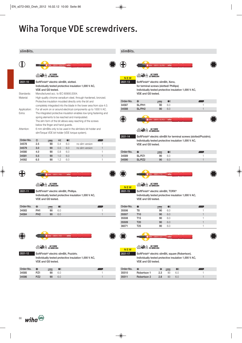 Wiha torque vde screwdrivers, Slimbits | Wiha Tools Torque tools User Manual | Page 15 / 22