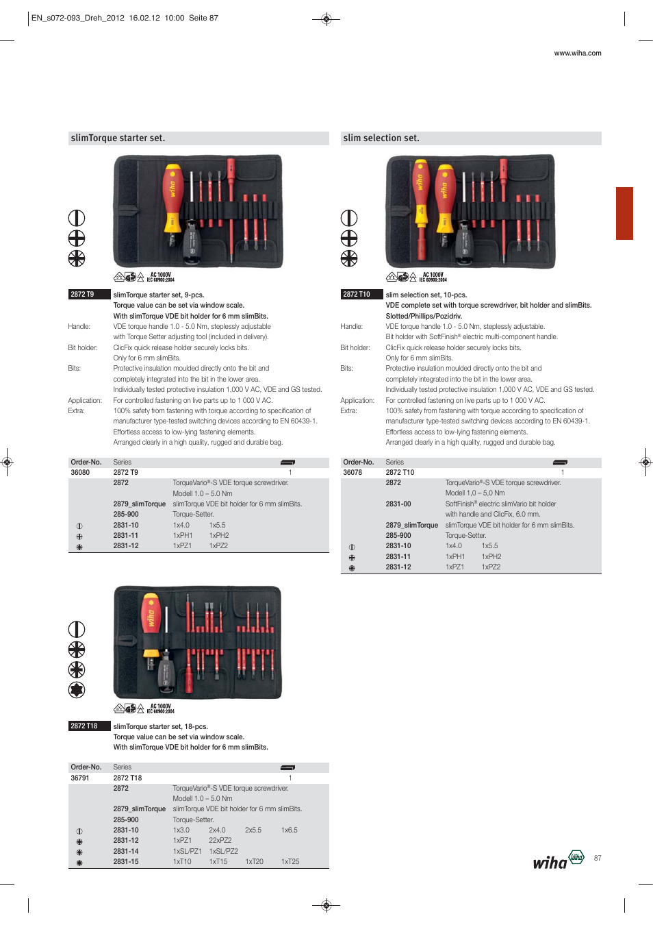 Slimtorque starter set, Slim selection set | Wiha Tools Torque tools User Manual | Page 16 / 22