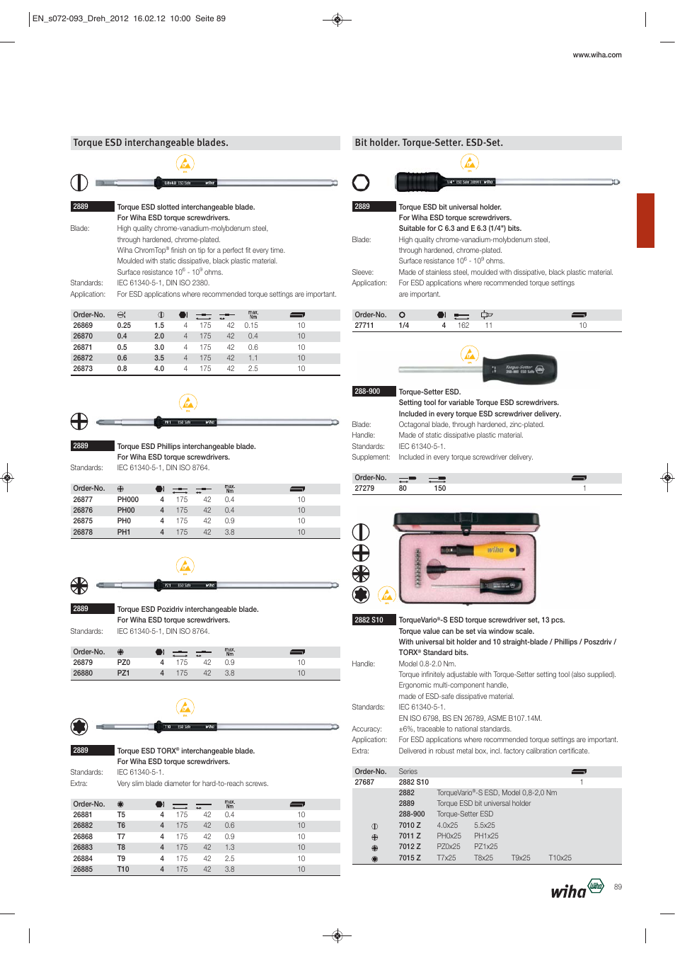 Bit holder. torque-setter. esd-set, Torque esd interchangeable blades | Wiha Tools Torque tools User Manual | Page 18 / 22