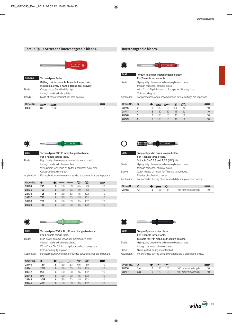 Torque-tplus setter and interchangeable blades, Interchangeable blades | Wiha Tools Torque tools User Manual | Page 22 / 22
