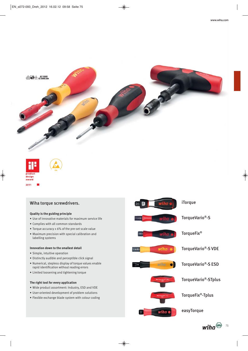 Itorque torquevario, S torquefix, Torquevario | S vde torquevario, S esd torquevario, Stplus torquefix, Tplus easytorque, Wiha torque screwdrivers | Wiha Tools Torque tools User Manual | Page 4 / 22