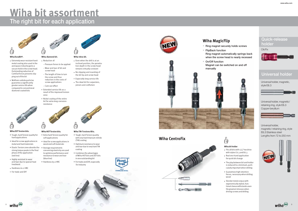 Wiha bit assortment, The right bit for each application, Wiha magicflip | Wiha Tools Brochure Wiha MaxxTor Bits User Manual | Page 5 / 9