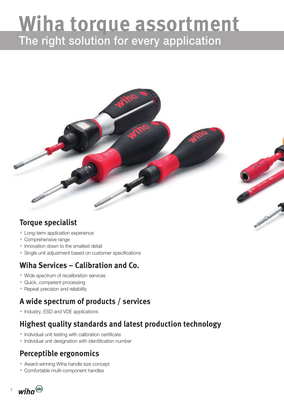 Wiha torque assortment, The right solution for every application, Torque specialist | Wiha services – calibration and co, A wide spectrum of products / services, Perceptible ergonomics | Wiha Tools iTorque Flyer User Manual | Page 2 / 16