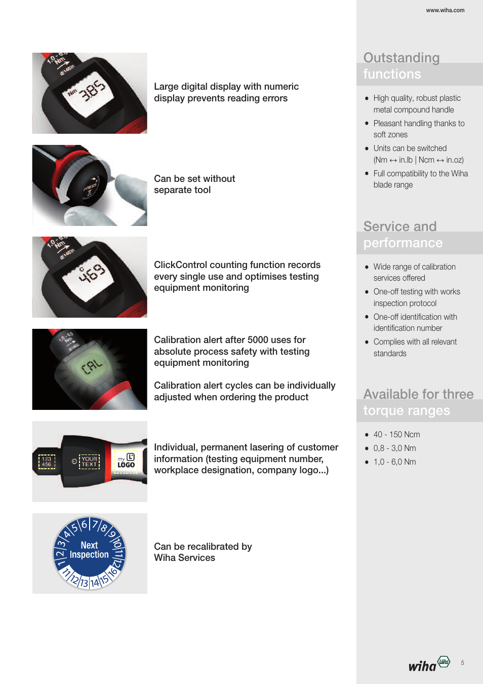 Outstanding functions, Service and performance, Available for three torque ranges | Wiha Tools iTorque Flyer User Manual | Page 5 / 16