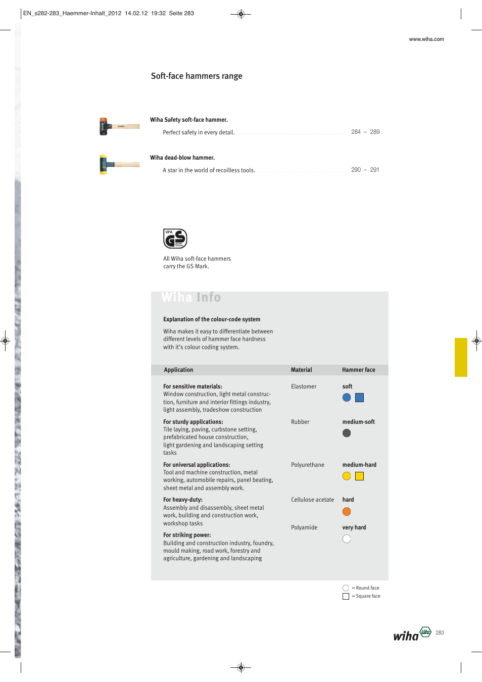 Wiha info, Soft-face hammers range | Wiha Tools Soft-face hammers User Manual | Page 2 / 2