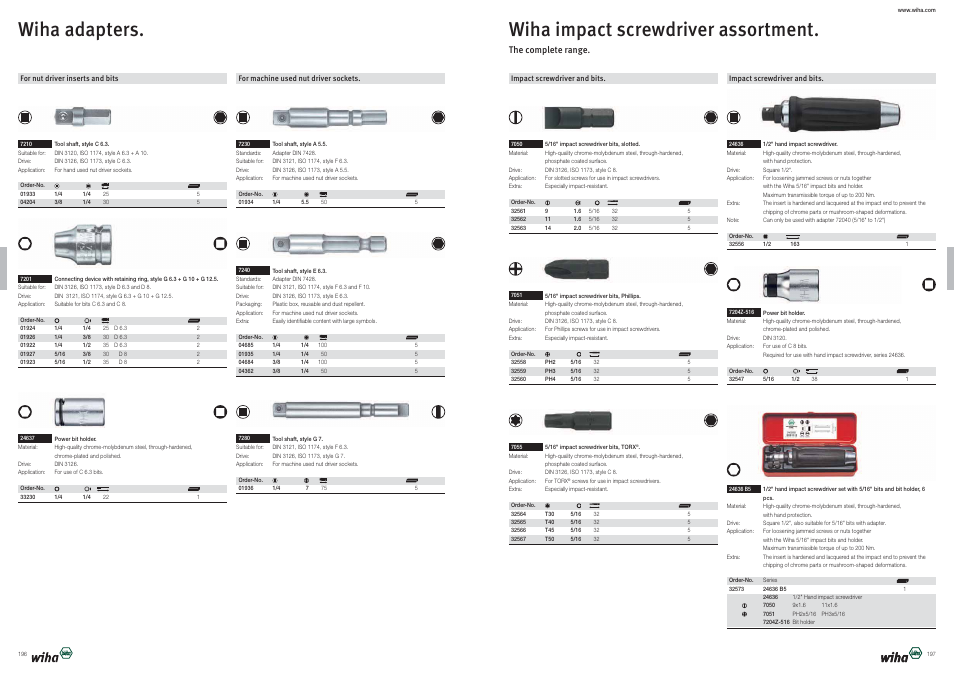 Wiha impact screwdriver assortment, Wiha adapters | Wiha Tools Bits User Manual | Page 20 / 36