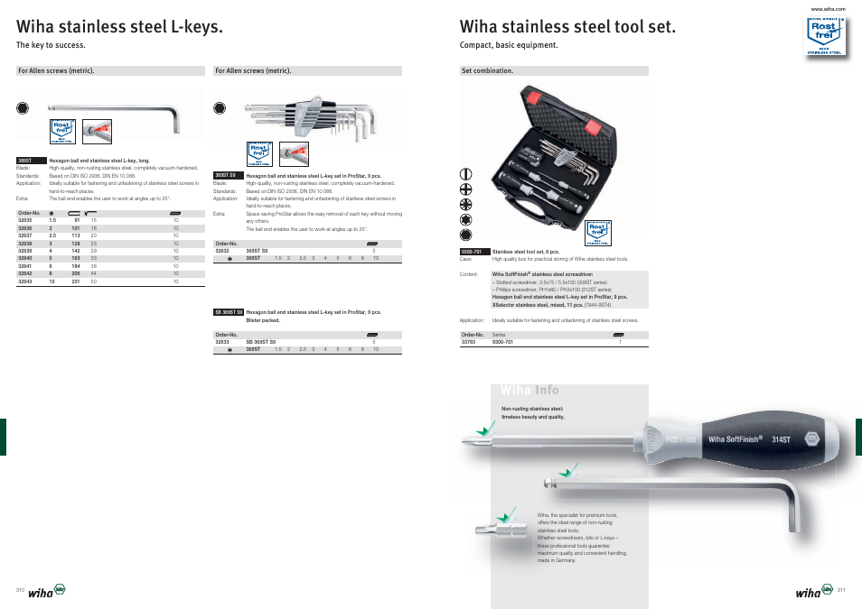 Wiha stainless steel l-keys, Wiha stainless steel tool set, Wiha info | Wiha Tools Product Catalogue 2012-2014 User Manual | Page 156 / 177