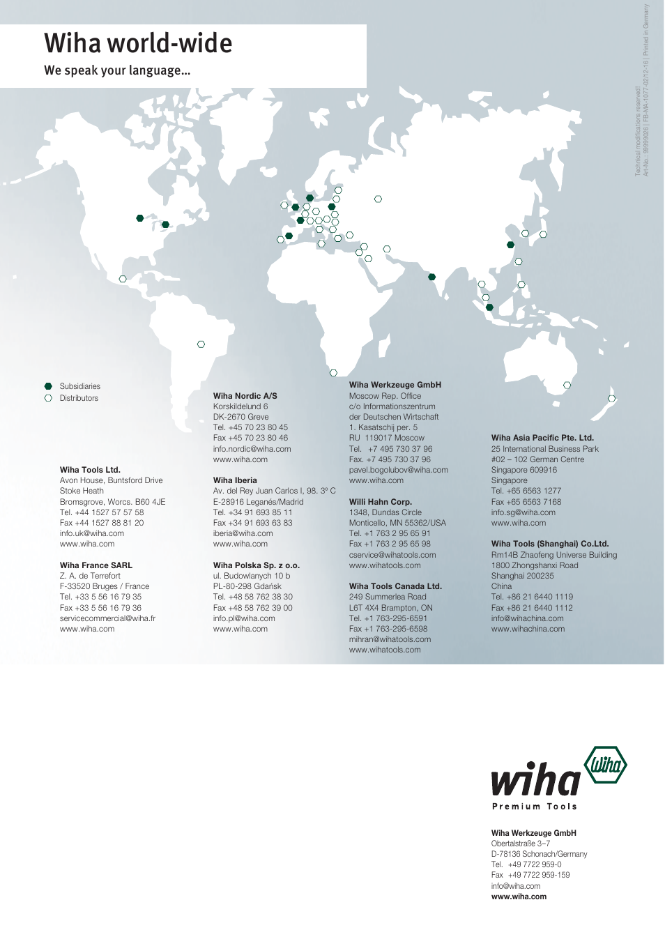 Wiha world-wide | Wiha Tools Product Catalogue 2012-2014 User Manual | Page 177 / 177