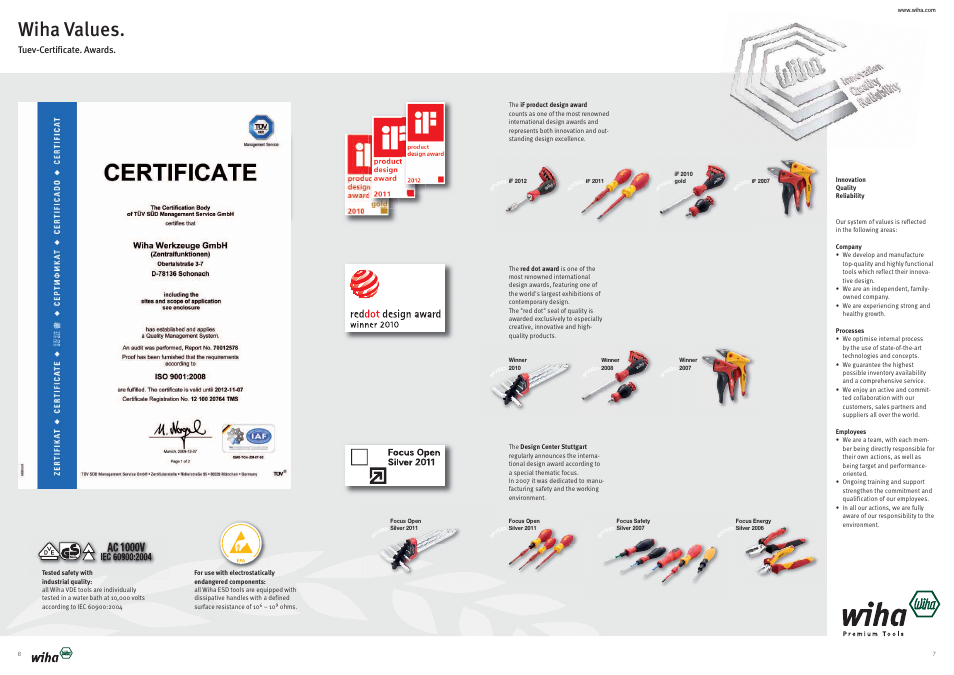 Wiha values | Wiha Tools Product Catalogue 2012-2014 User Manual | Page 4 / 177