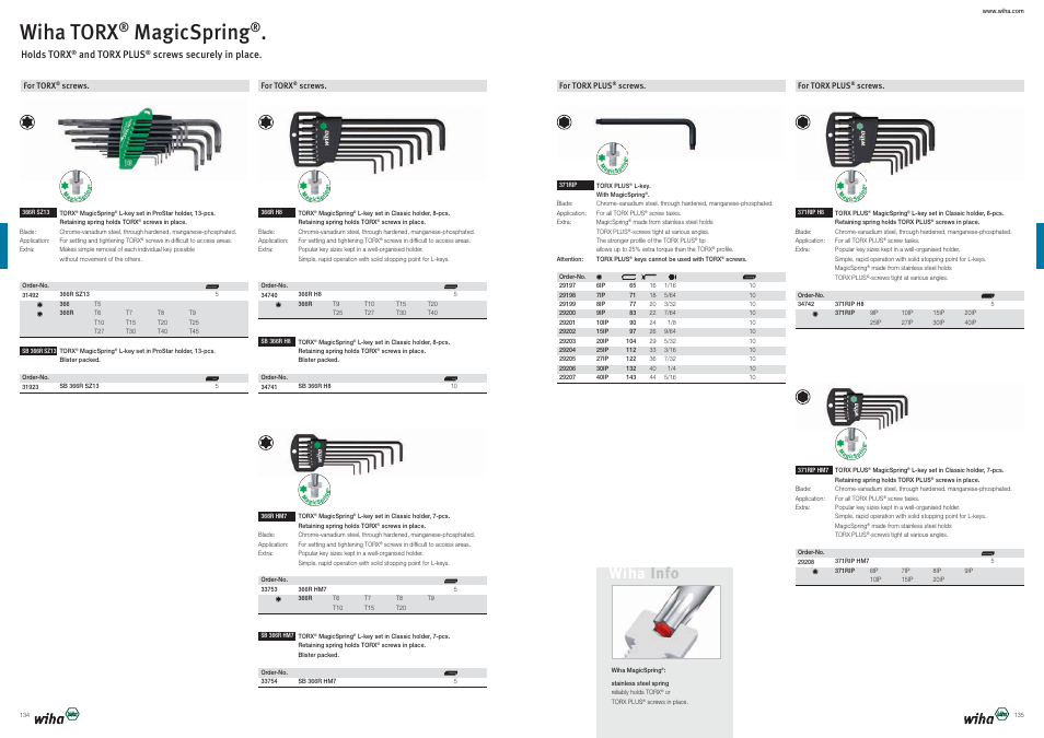 Wiha torx, Magicspring, Wiha info | Wiha Tools Product Catalogue 2012-2014 User Manual | Page 68 / 177