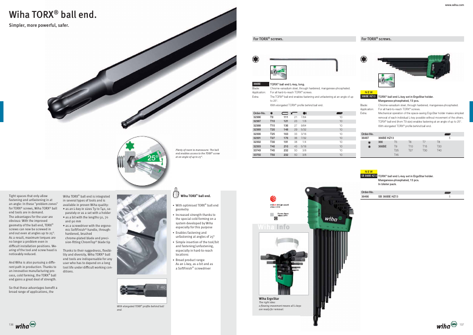 Wiha torx, Ball end, Wiha info | Wiha Tools Product Catalogue 2012-2014 User Manual | Page 69 / 177