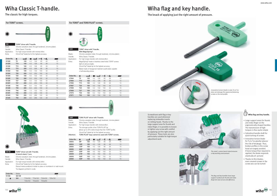 Wiha ﬂag and key handle, Wiha classic t-handle | Wiha Tools Product Catalogue 2012-2014 User Manual | Page 78 / 177