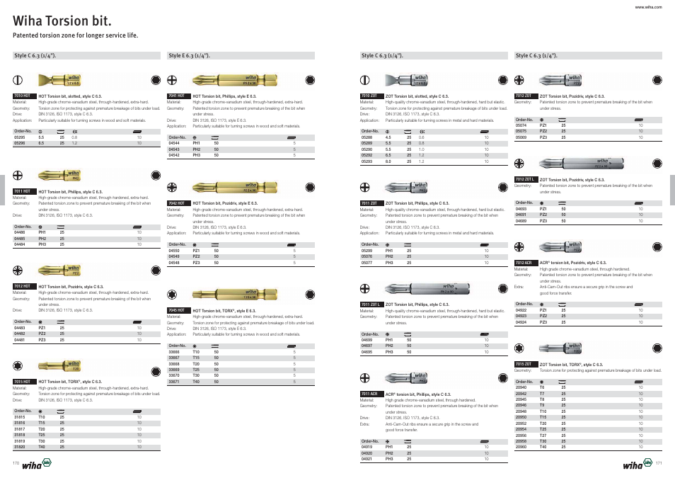 Wiha torsion bit | Wiha Tools Product Catalogue 2012-2014 User Manual | Page 86 / 177