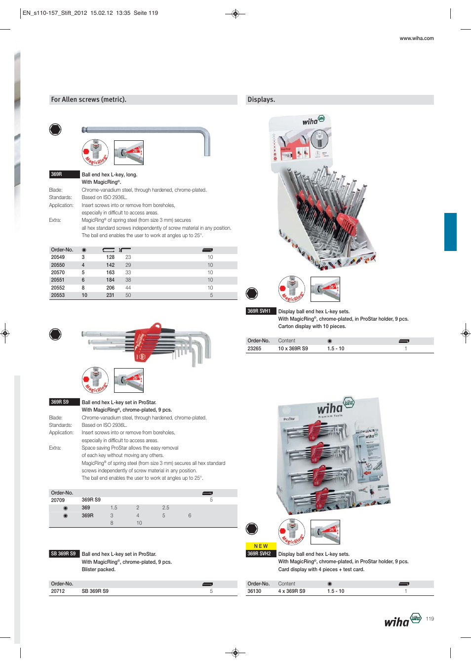For allen screws (metric), Displays | Wiha Tools L-Keys User Manual | Page 10 / 48