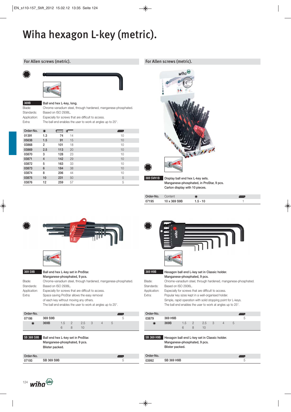 Wiha hexagon l-key (metric), For allen screws (metric) | Wiha Tools L-Keys User Manual | Page 15 / 48