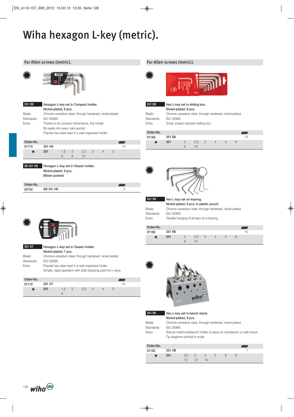 Wiha hexagon l-key (metric), For allen screws (metric) | Wiha Tools L-Keys User Manual | Page 19 / 48