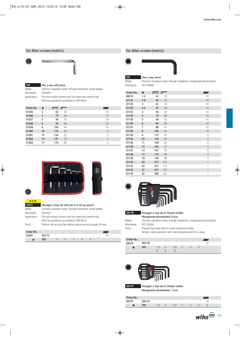 For allen screws (metric) | Wiha Tools L-Keys User Manual | Page 20 / 48