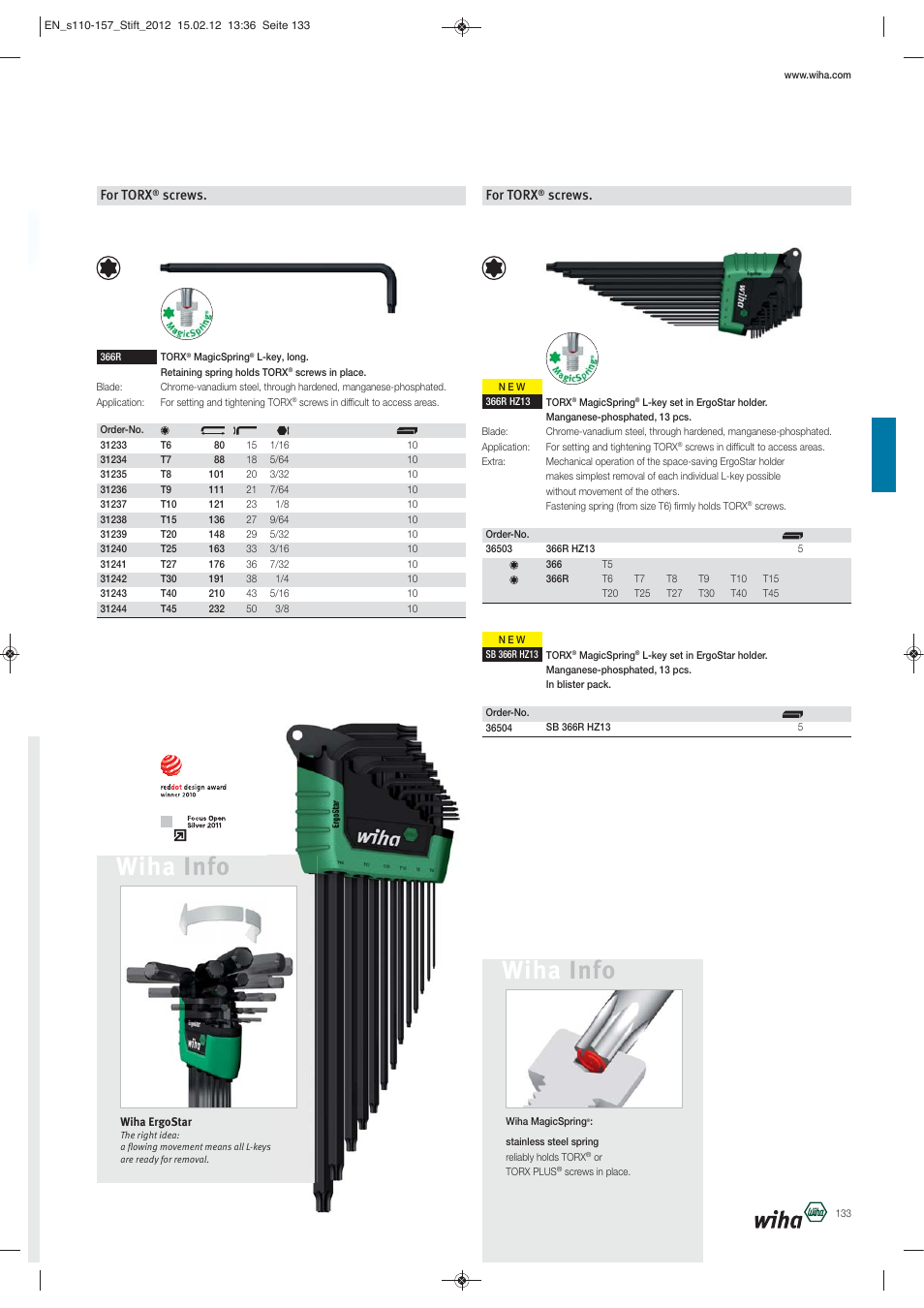 Wiha info, For torx, Screws | Wiha Tools L-Keys User Manual | Page 24 / 48