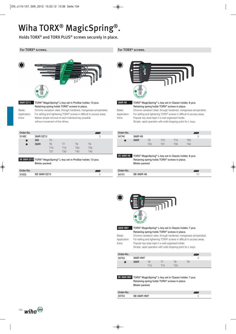 Wiha torx, Magicspring, Holds torx | And torx plus, Screws securely in place, For torx, Screws | Wiha Tools L-Keys User Manual | Page 25 / 48