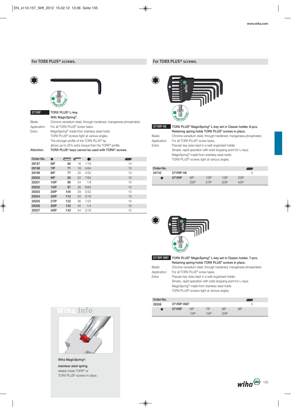 Wiha info, For torx plus, Screws | Wiha Tools L-Keys User Manual | Page 26 / 48