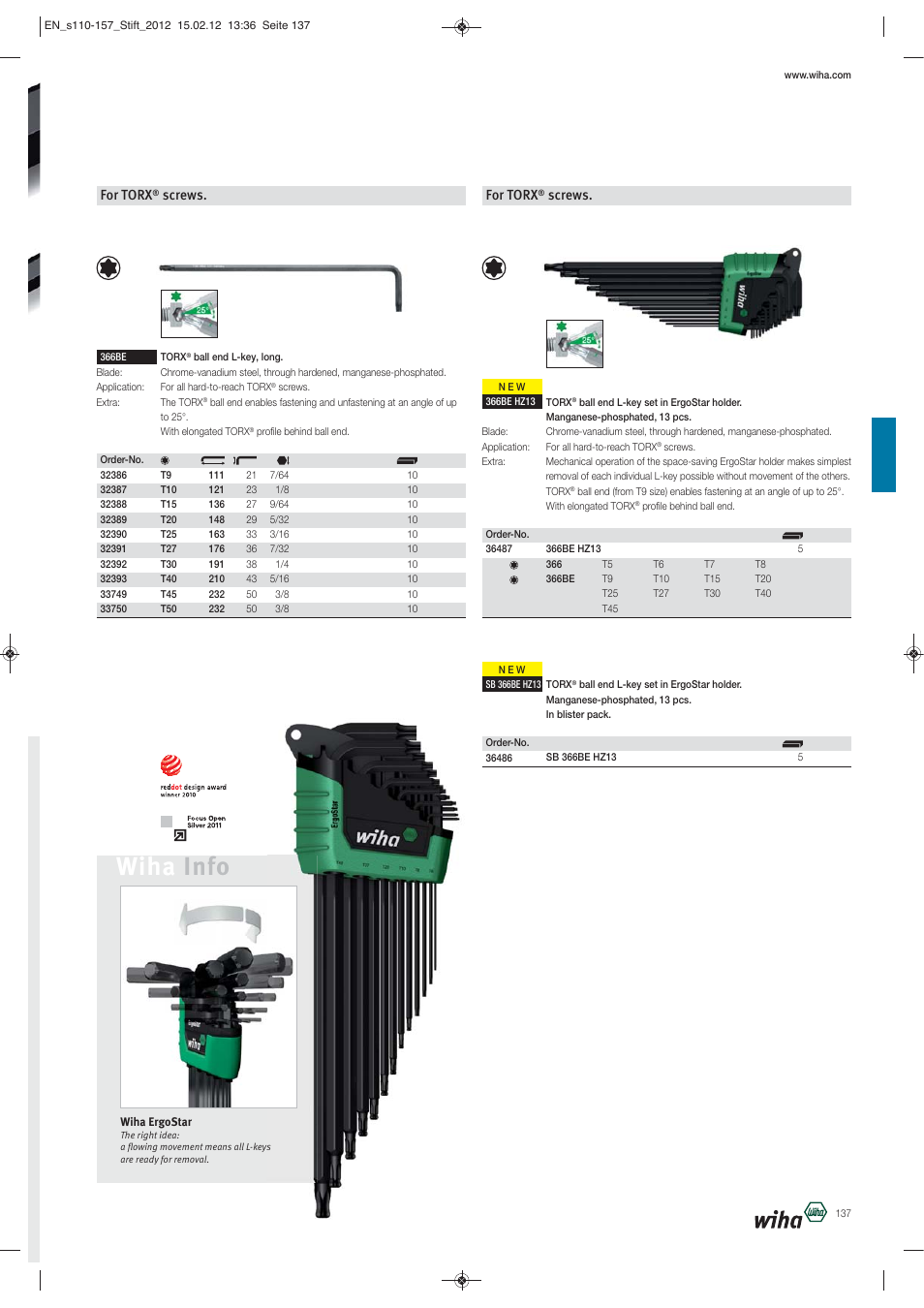 Wiha info, For torx, Screws | Wiha Tools L-Keys User Manual | Page 28 / 48