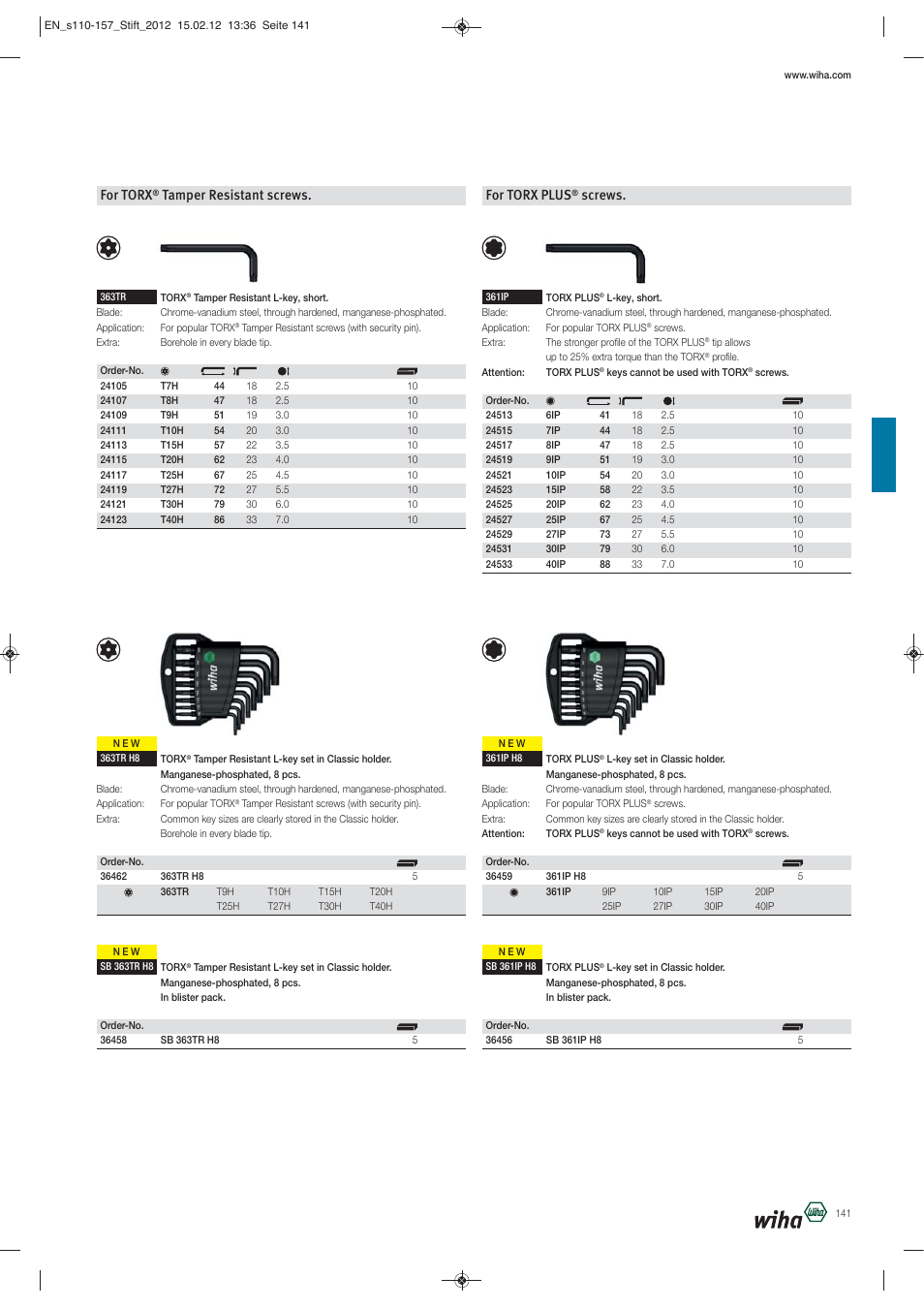 For torx, Tamper resistant screws, For torx plus | Screws | Wiha Tools L-Keys User Manual | Page 32 / 48