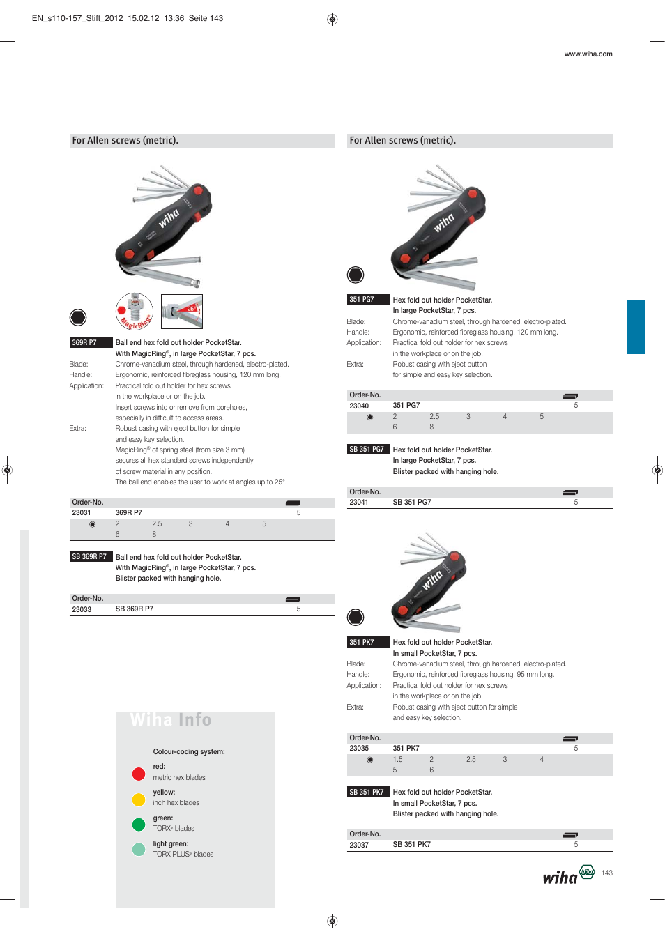 Wiha info, For allen screws (metric) | Wiha Tools L-Keys User Manual | Page 34 / 48