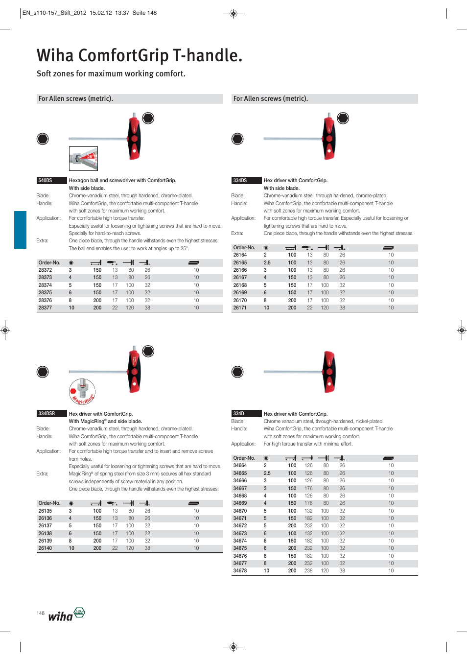 Wiha comfortgrip t-handle, Soft zones for maximum working comfort, For allen screws (metric) | Wiha Tools L-Keys User Manual | Page 39 / 48