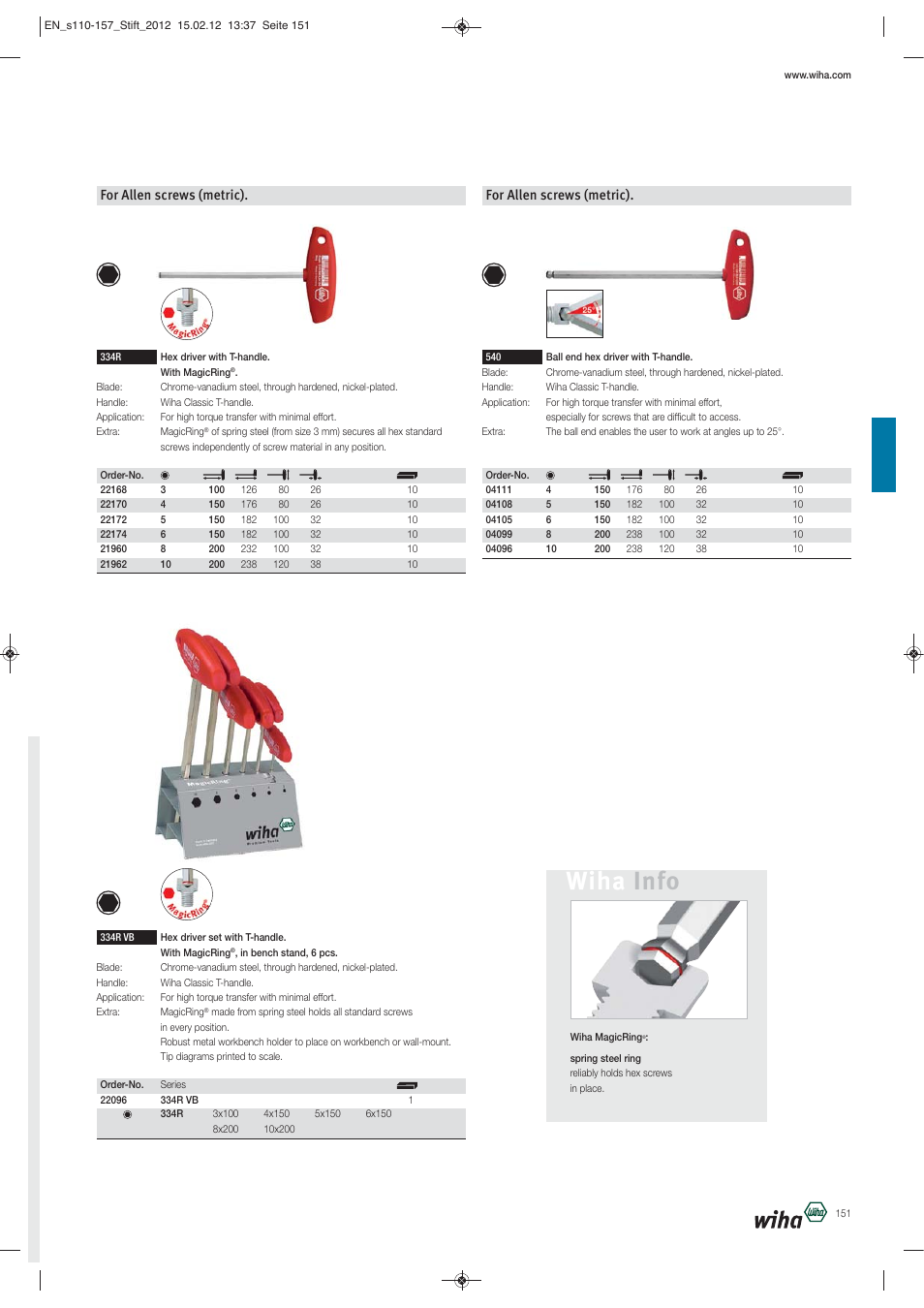 Wiha info, For allen screws (metric) | Wiha Tools L-Keys User Manual | Page 42 / 48