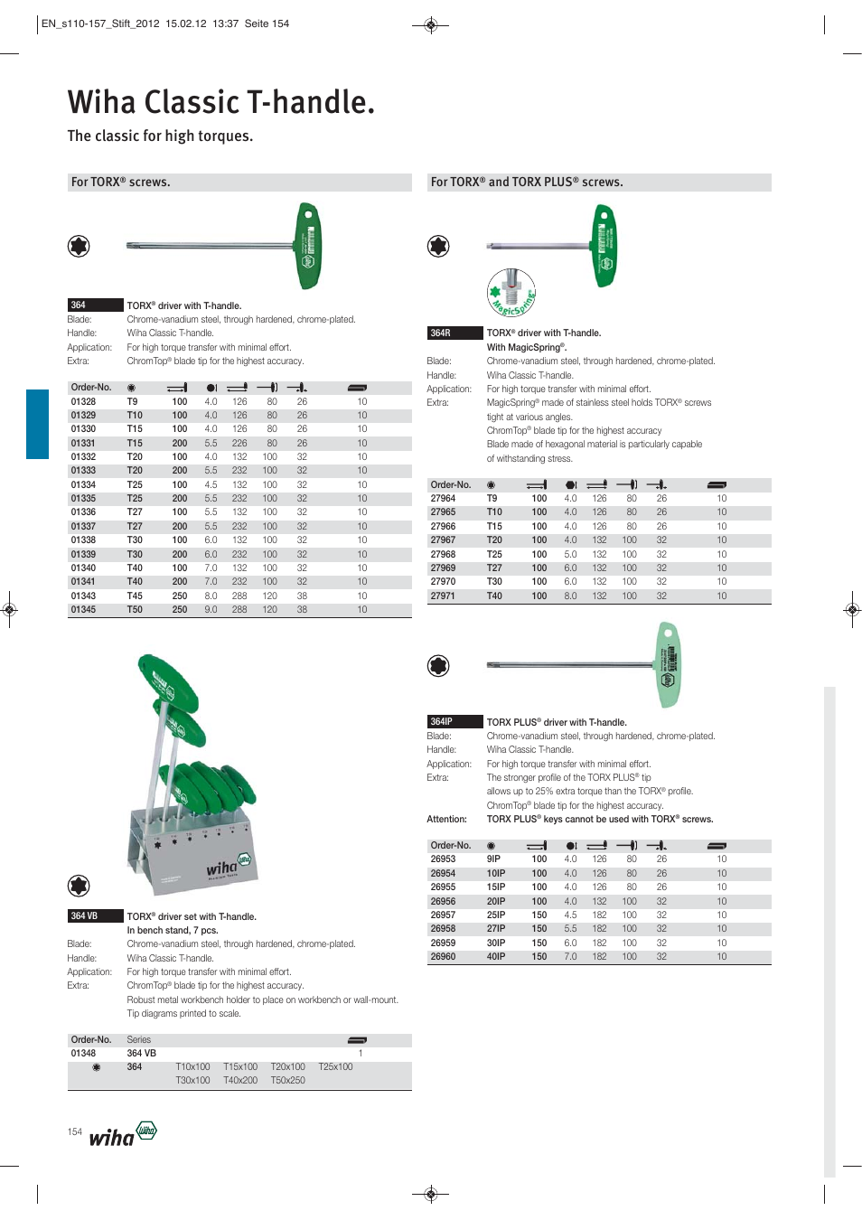 Wiha classic t-handle, The classic for high torques, For torx | Screws, And torx plus | Wiha Tools L-Keys User Manual | Page 45 / 48