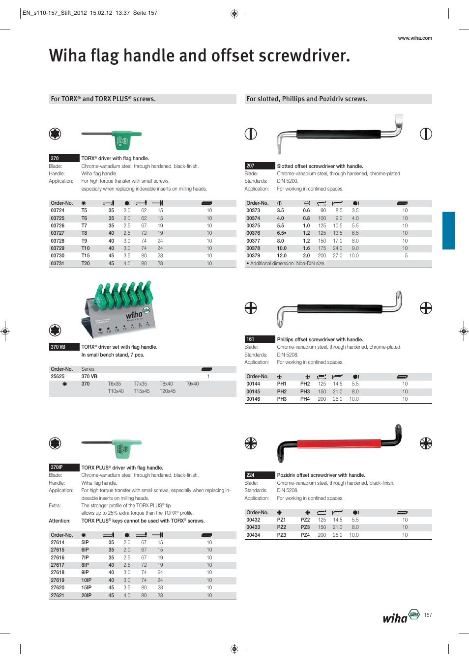 Wiha flag handle and offset screwdriver, For torx, And torx plus | Screws, For slotted, phillips and pozidriv screws | Wiha Tools L-Keys User Manual | Page 48 / 48