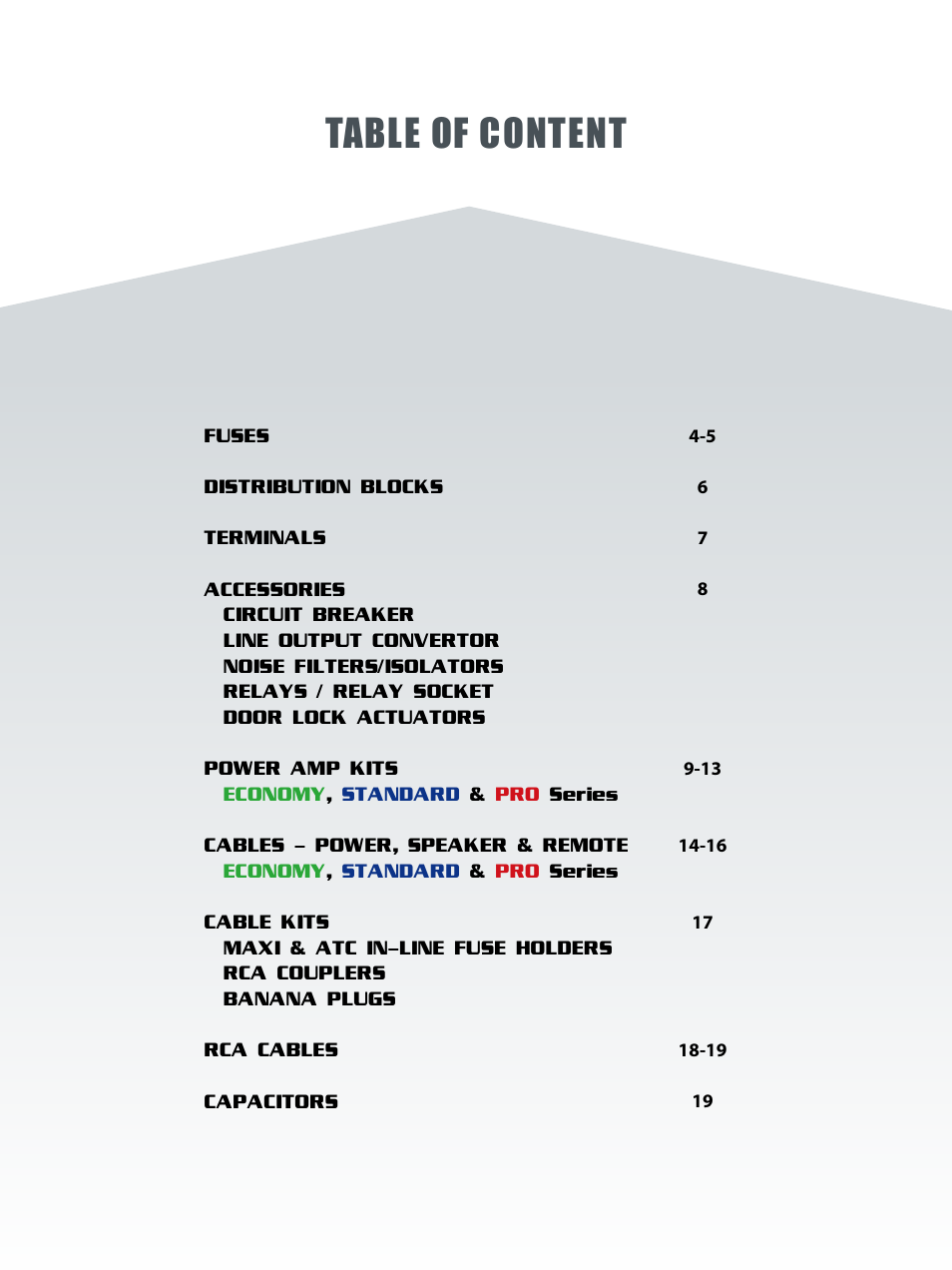 Table of content | Xscorpion BULLZAUDIO Catalog User Manual | Page 2 / 20