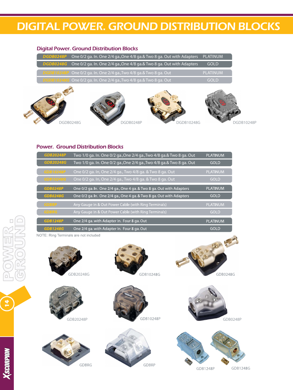 Digital power. ground distribution blocks | Xscorpion Accessory Catalog User Manual | Page 14 / 68
