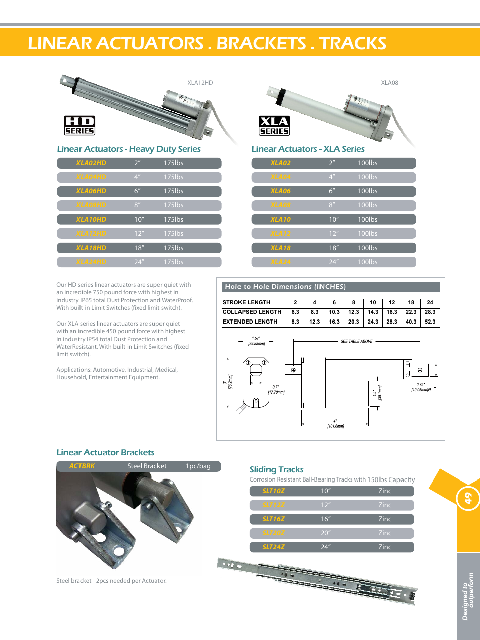 Linear actuators . brackets . tracks, Linear actuator brackets | Xscorpion Accessory Catalog User Manual | Page 49 / 68
