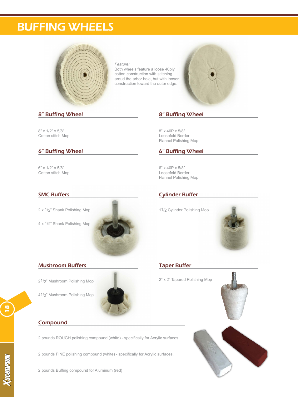 Buffing wheels | Xscorpion Tools Catalog User Manual | Page 18 / 24