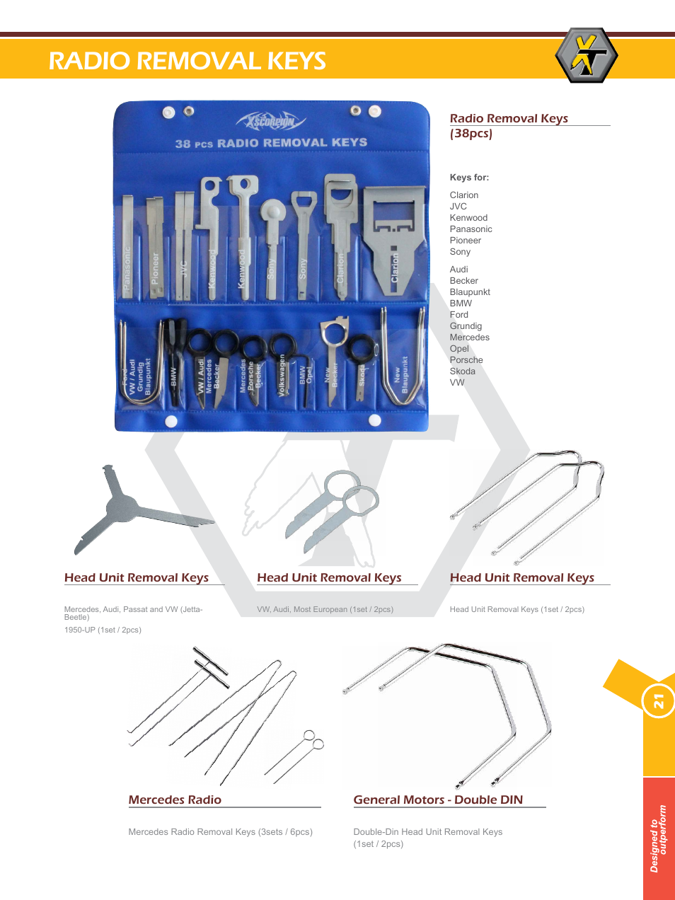 Clip & fastener removers, prys & chisels, Radio removal keys | Xscorpion Tools Catalog User Manual | Page 21 / 24